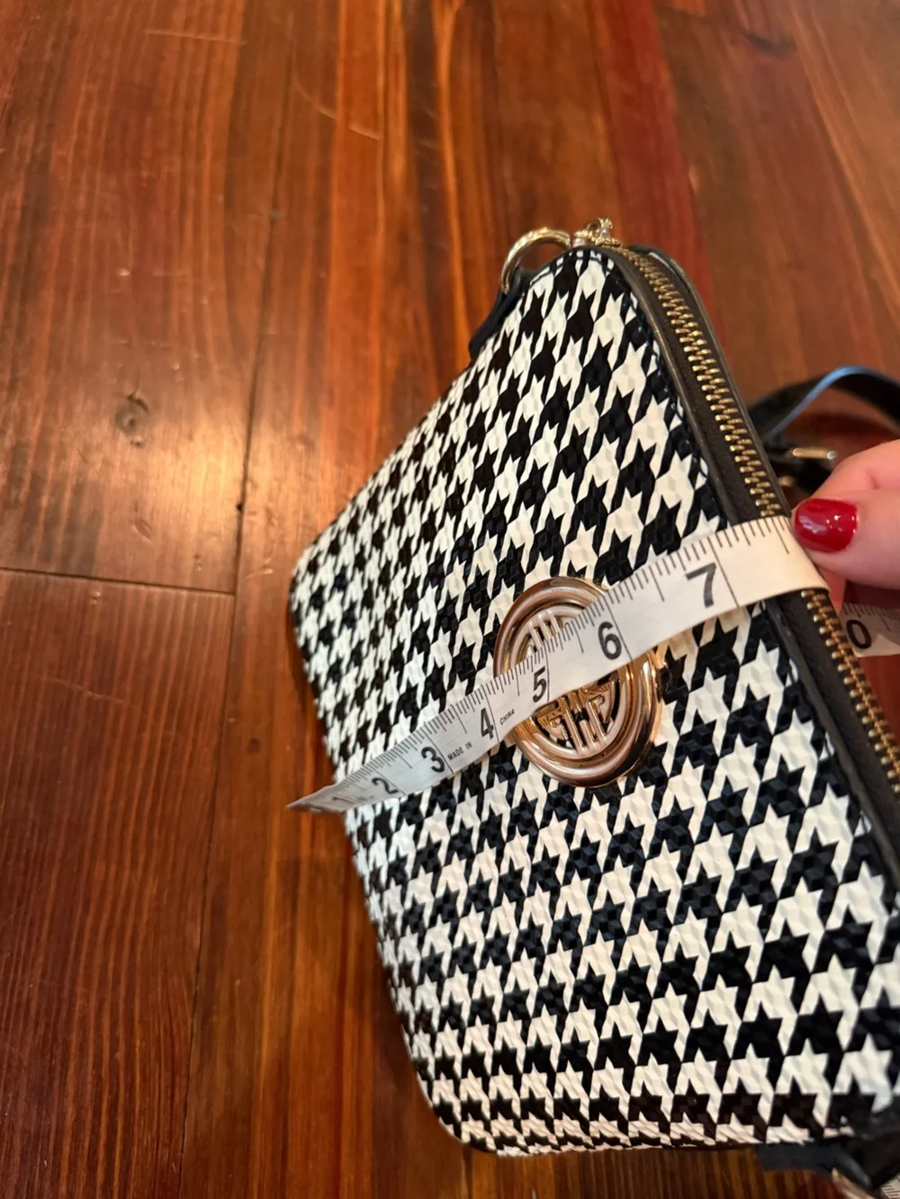 Houndstooth Crossbody Bag with Gold Accent